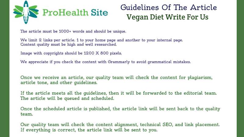 Guidelines To submit Article on ProHealth Site – Vegan Diet Write For Us